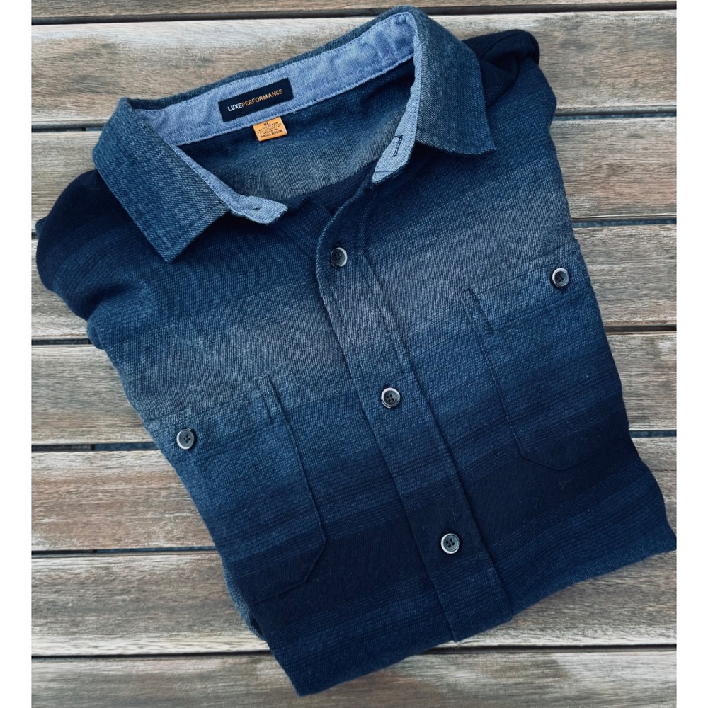 Tailor Vintage Luxe Performance Blue Ombre Flannel Shirt Mens XL Long Sleeve - Picture 7 of 8